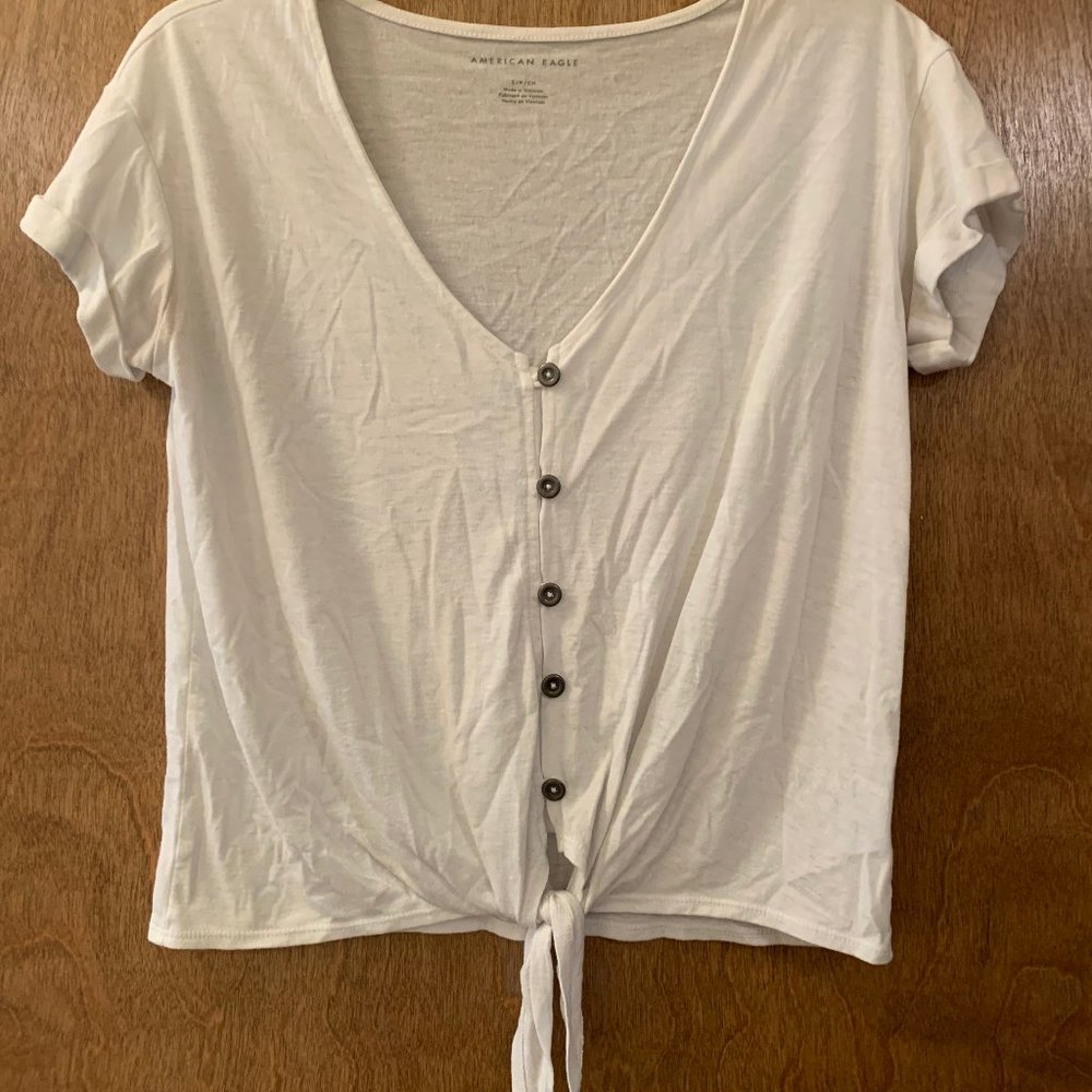 American Eagle Outfitters Women's Tie Front White Button Down Top Size Small